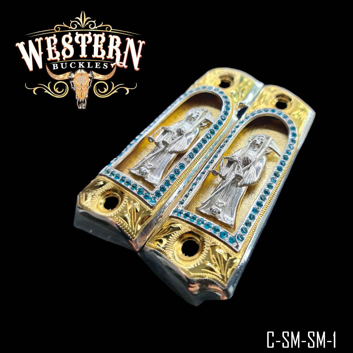 Cacha Colt Santa Muerte Piedras y Oro - Western Buckles