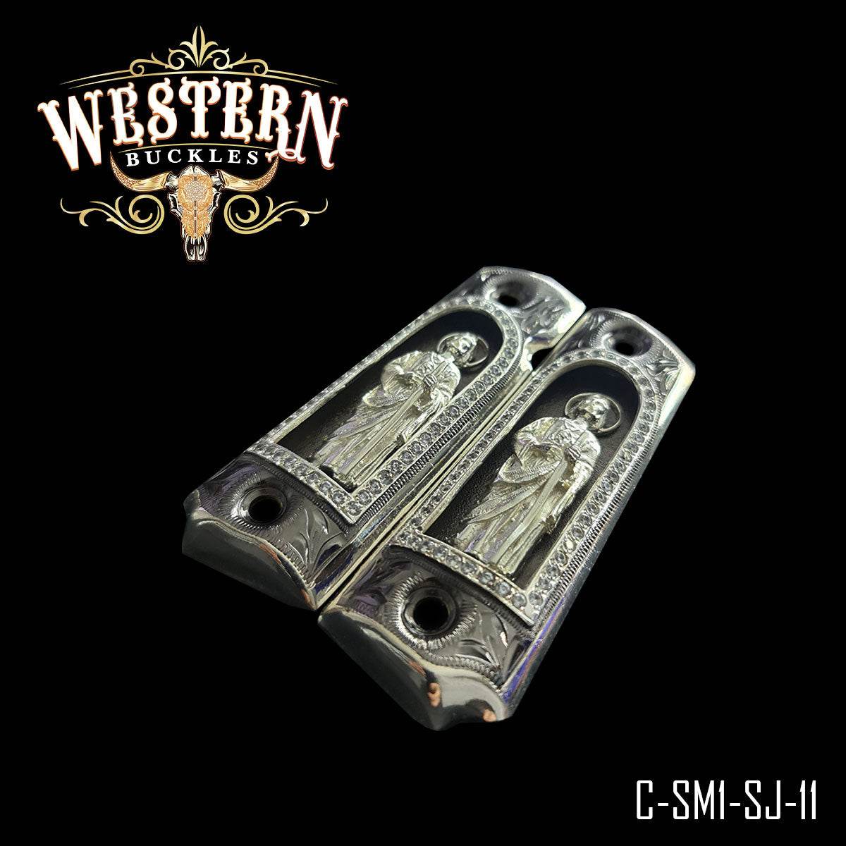 Cacha Colt 1911 San Judas Piedras Niquel Negro - Western Buckles