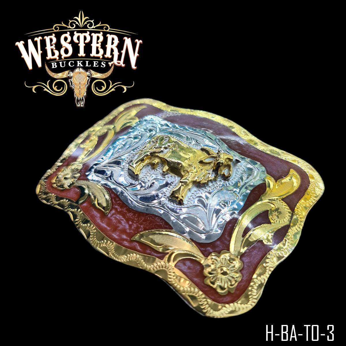 Hebilla Cuadrada De Toro Con Resina - Western Buckles