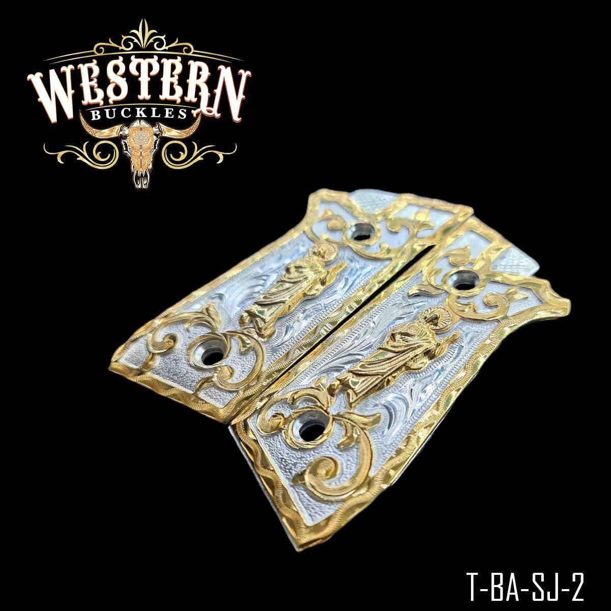 Cacha Taurus San Judas Rameada Oro y Plata - Western Buckles