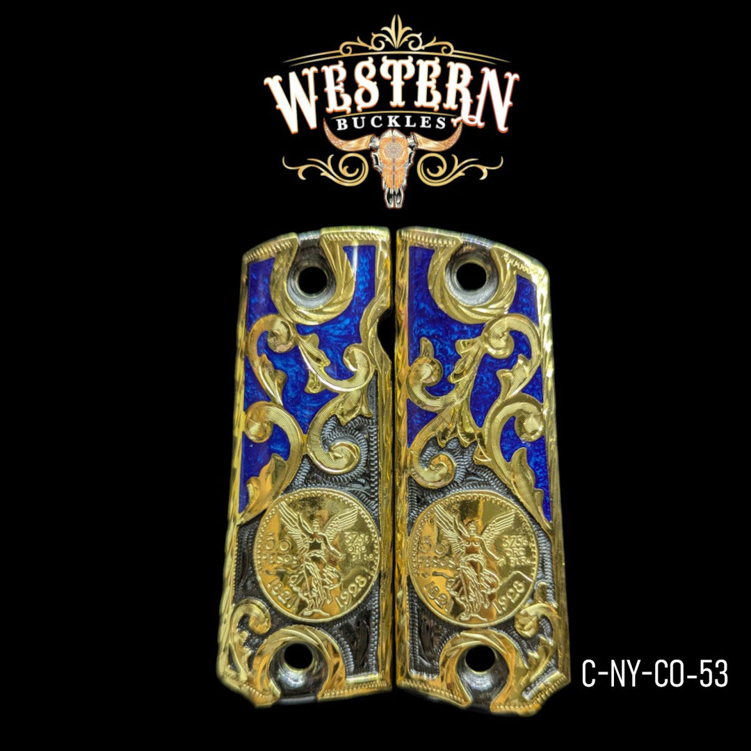 1911 Full Size Centenary Black Nickel and Gold With Blue Resin-The Western Buckles