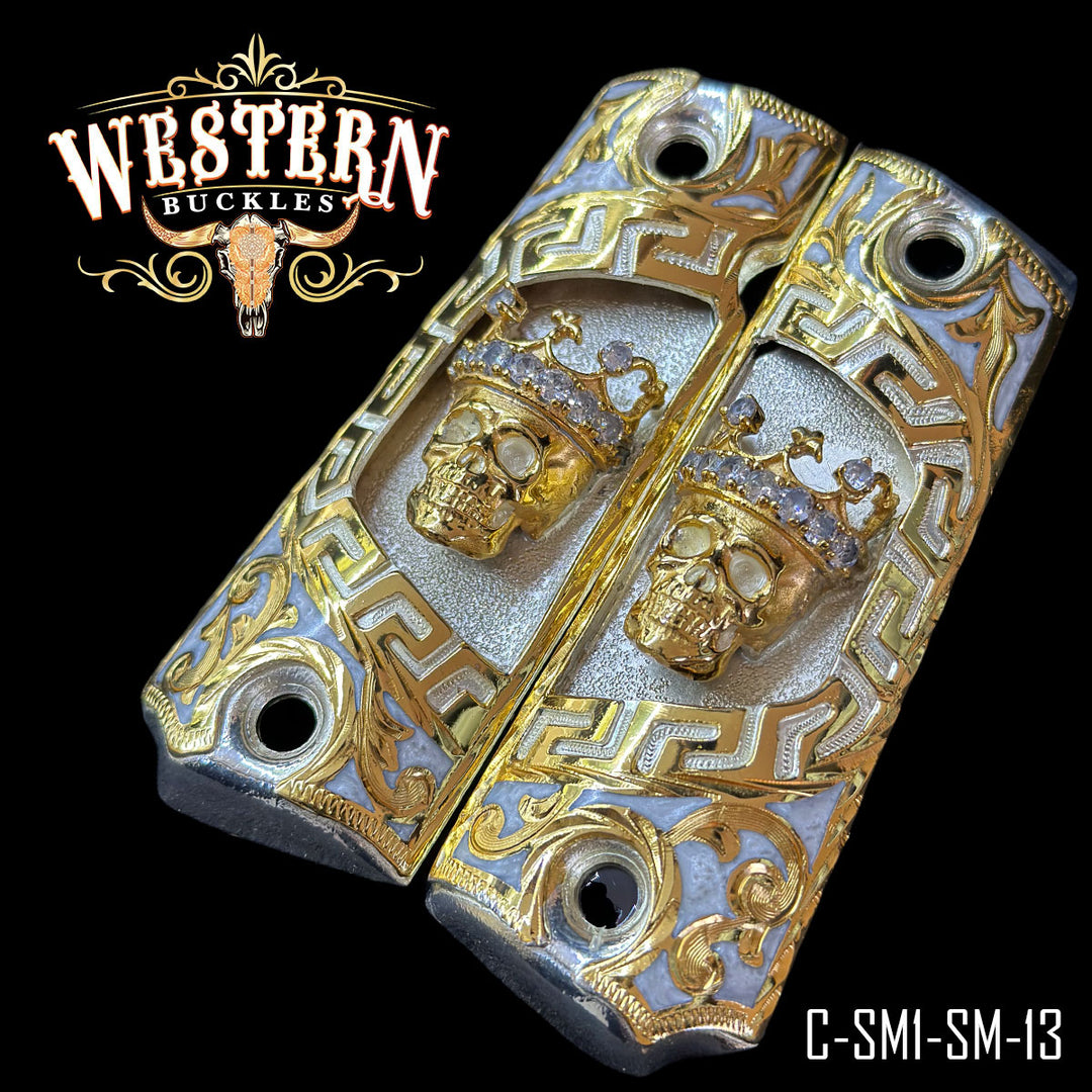 1911 Full Size Grips Skull White Zircoins-The Western Buckles