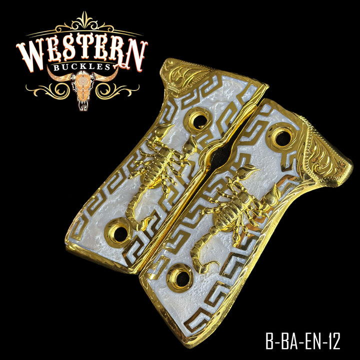 Beretta 92fs White Resin and Gold Scorpion-The Western Buckles