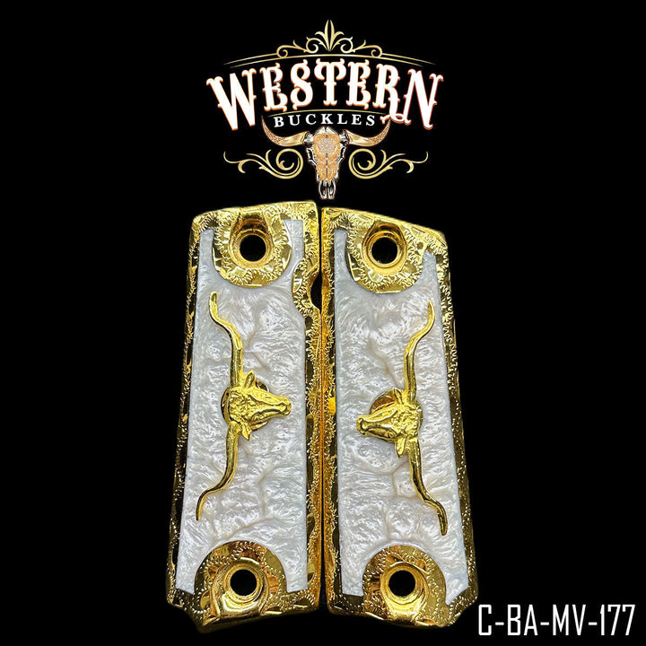 Bull Custom Grips for Colt 1911 Full-Size — 24K Gold-Plated with Artisan Resin-The Western Buckles