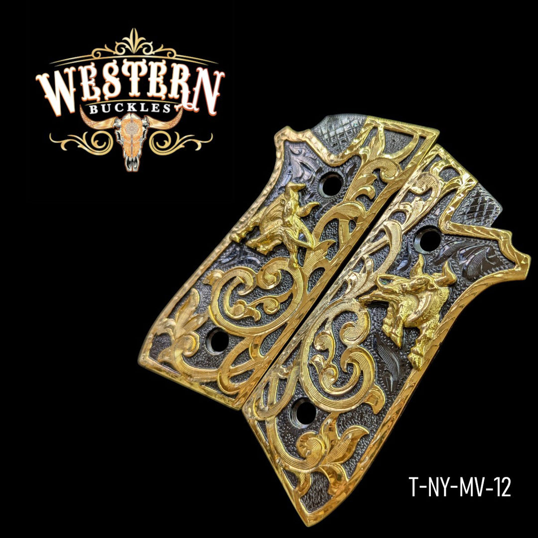 Bull Custom Grips for the Taurus PT — 24K Gold-Plated &amp; Black Nickel-The Western Buckles