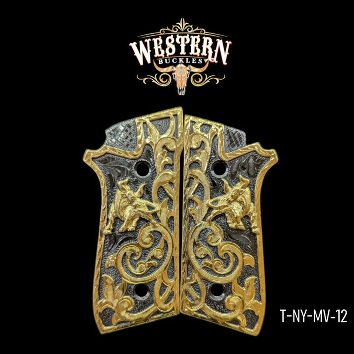Bull Custom Grips for the Taurus PT — 24K Gold-Plated &amp; Black Nickel-The Western Buckles