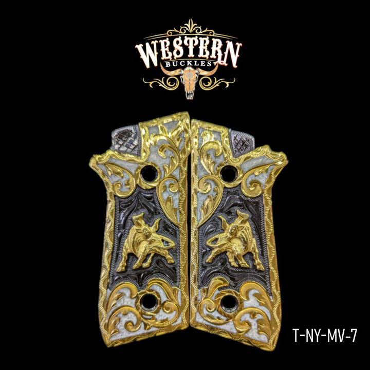 Bull Custom Grips for the Taurus PT — 24K Gold-Plated &amp; Black Nickel