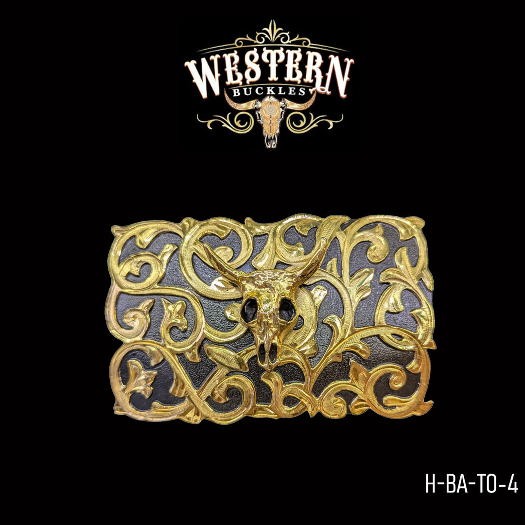 Bull Handcrafted Black and Gold Western belt buckle-The Western Buckles