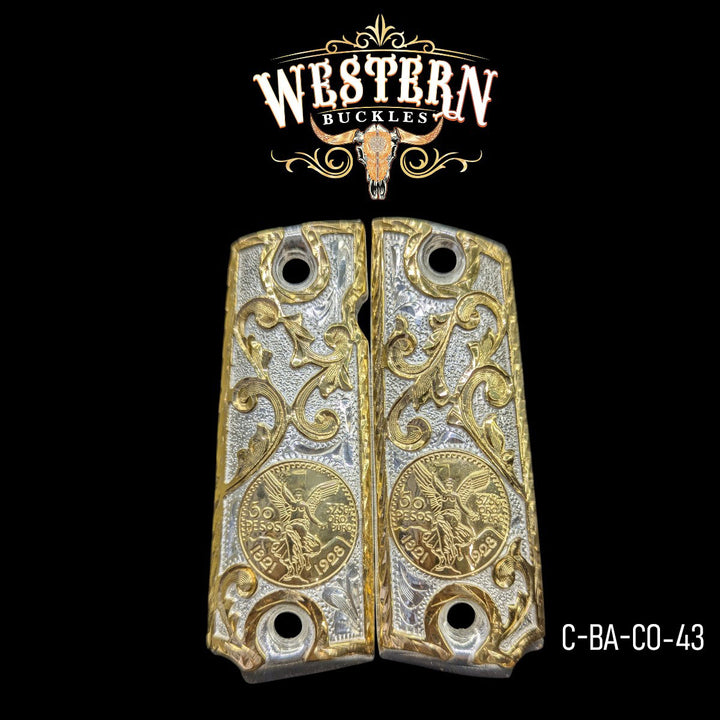 Centenario Custom Grips for Colt 1911 Full-Size — 24K Gold-Plated &amp; .925 Silver-Plated-The Western Buckles