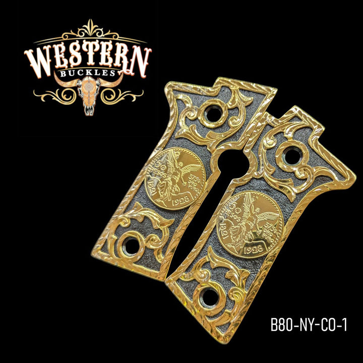 Centenario Custom Grips for the Beretta 80X — 24K Gold-Plated &amp; Black Nickel
