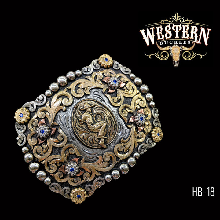 Charro Roper Trophy Belt Buckle · Brass &amp; German Silver-The Western Buckles