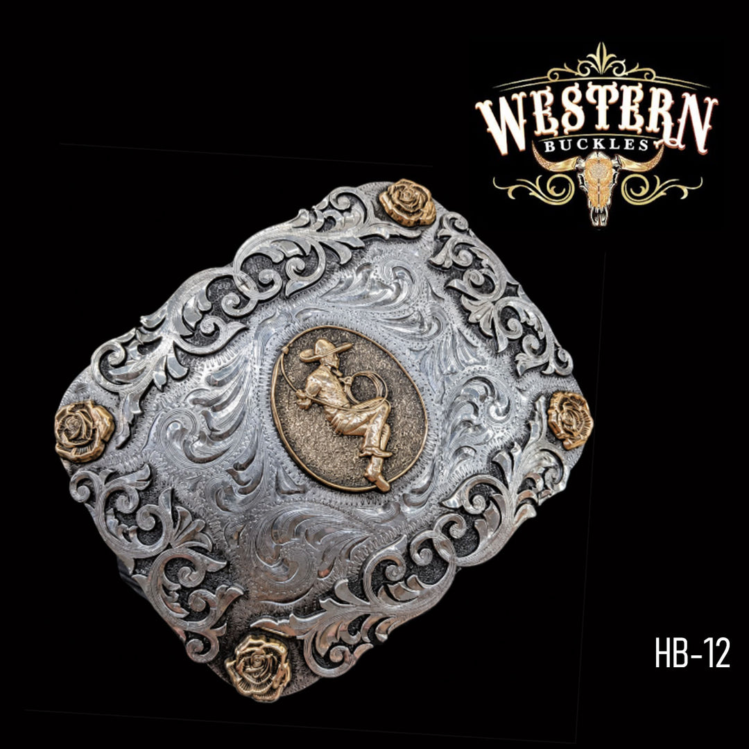 Charro Roper Trophy Belt Buckle · German Silver-The Western Buckles