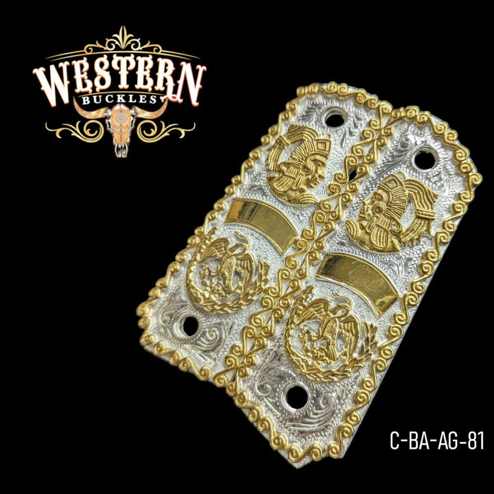 Full Size 1911 Eagle and Aztec 24K Gold-Plated with Silver-Plated-The Western Buckles