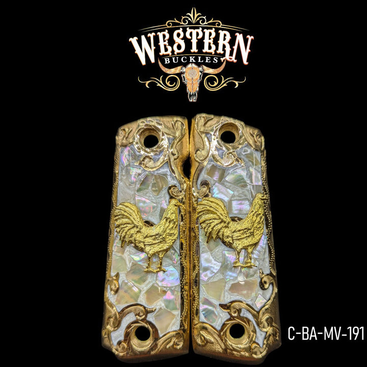 Full Size 1911 Roaster Pearl Resin and Gold-The Western Buckles