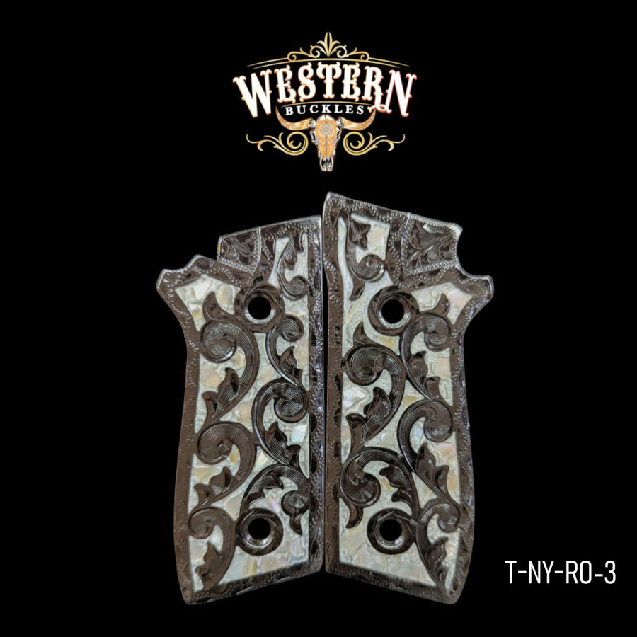 Hand-Engraved Custom Grips for the Taurus PT92 — 24K Gold-Plated & Black Nickel & Artisan Resin
