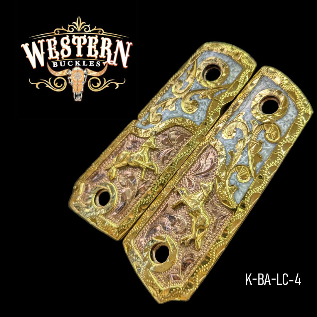 Horse Custom Grips for the Colt 1911 Compact &amp; Defender — 24K Gold-Plated &amp; Artisan Resin