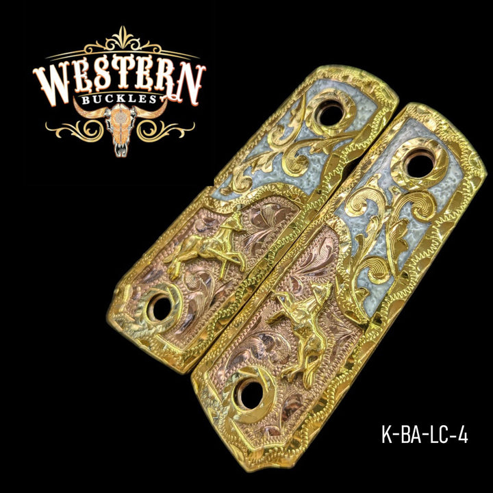 Horse Custom Grips for the Colt 1911 Compact &amp; Defender — 24K Gold-Plated &amp; Artisan Resin