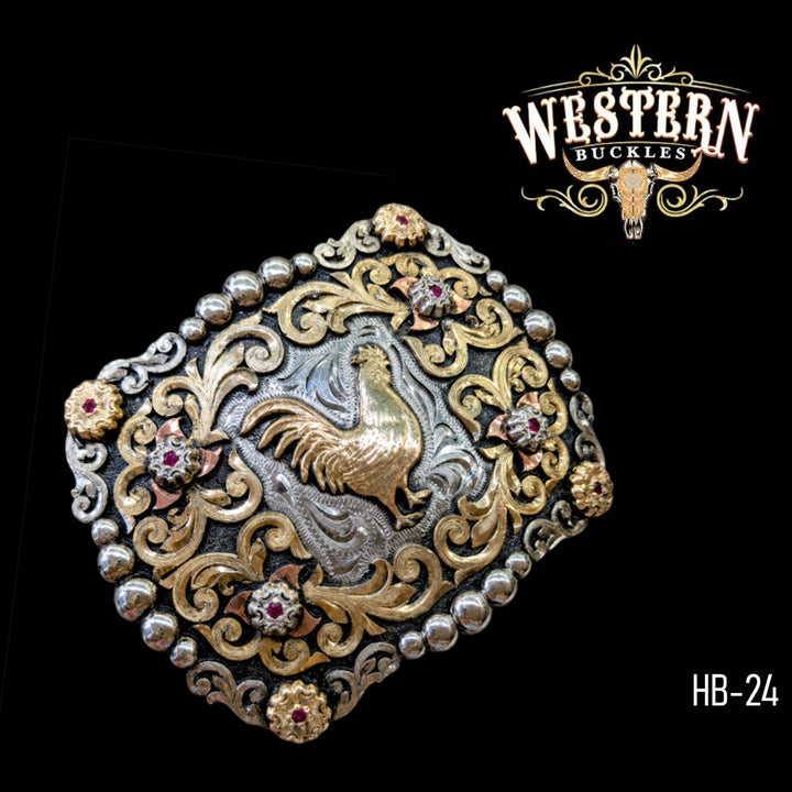 Rooster Trophy Belt Buckle · German Silver &amp; Copper-The Western Buckles