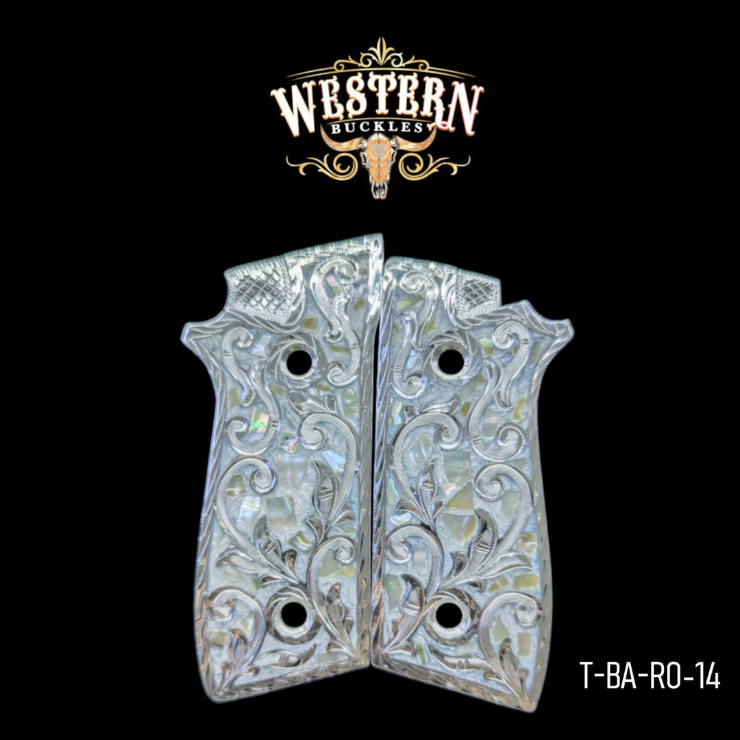 Taurus PT92 Grips — Silver-Plated Engraving with Pearl Resin