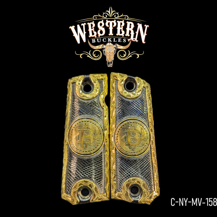 1911 Bitcoin Black and Gold Grips-The Western Buckles
