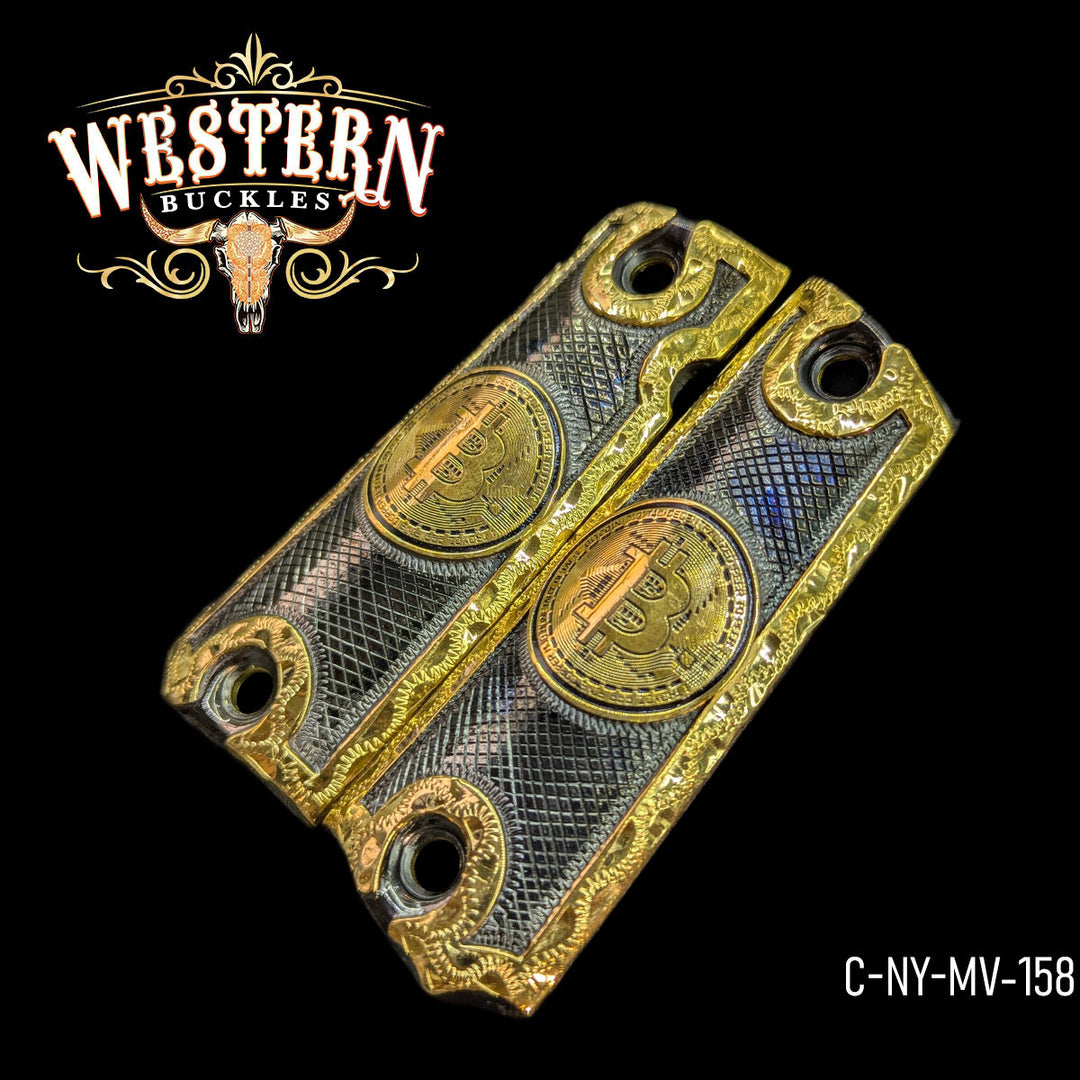 1911 Bitcoin Black and Gold Grips-The Western Buckles
