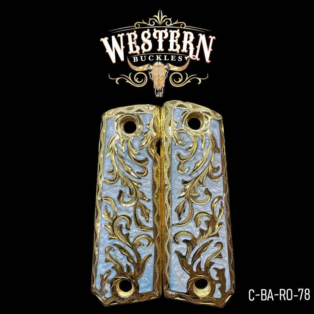 1911 Full Size Engraved Pearl Resin Grips-The Western Buckles
