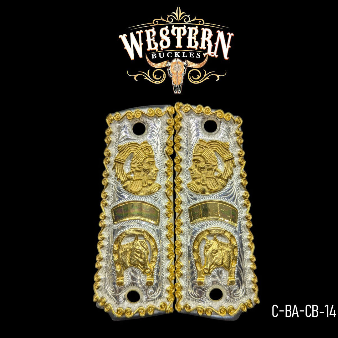 1911 Full Size Aztec Horse Silver and Gold-The Western Buckles