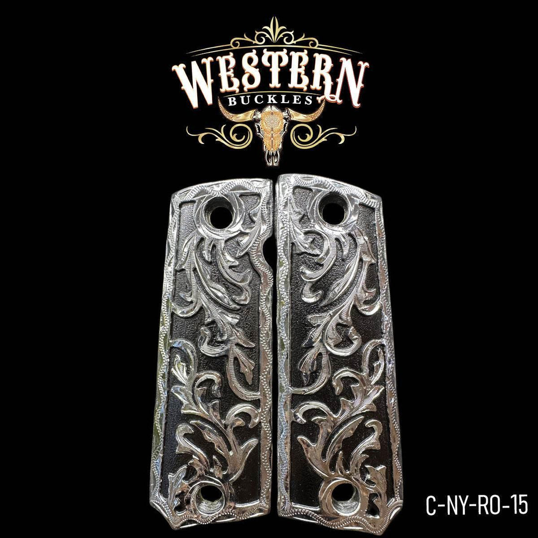 1911 Full Size Black and Silver Engaved-The Western Buckles