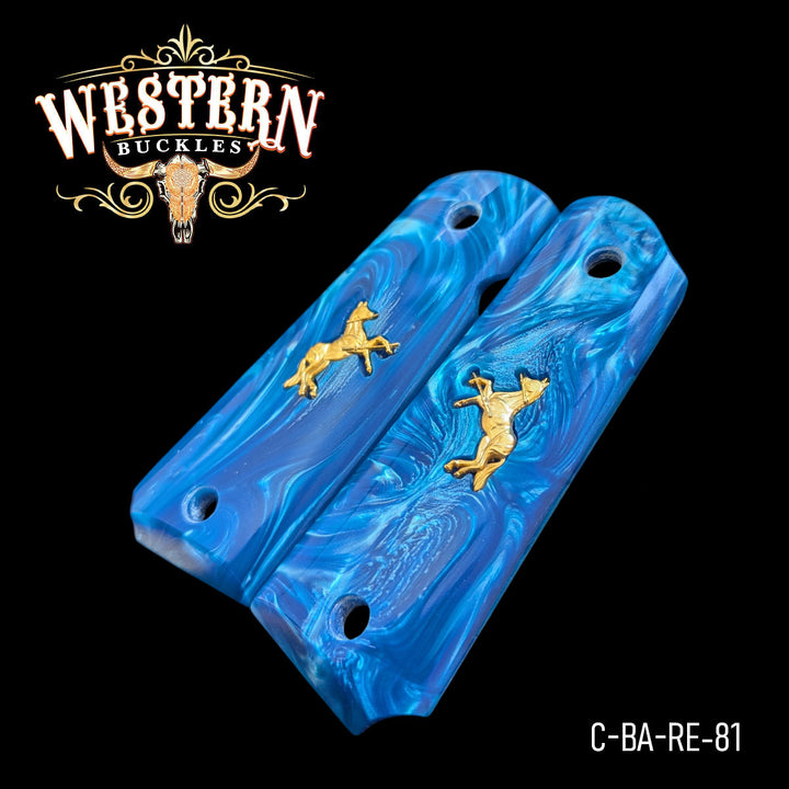 1911 Full Size Blue Resin Logo Gold-The Western Buckles