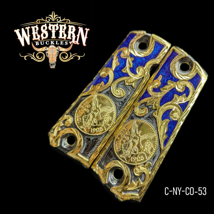 1911 Full Size Centenary Black Nickel and Gold With Blue Resin-The Western Buckles