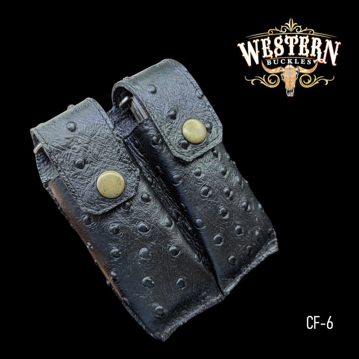 1911 Full Size Double Magazine Pouches– Black Ostrich Synthetic Leather-The Western Buckles