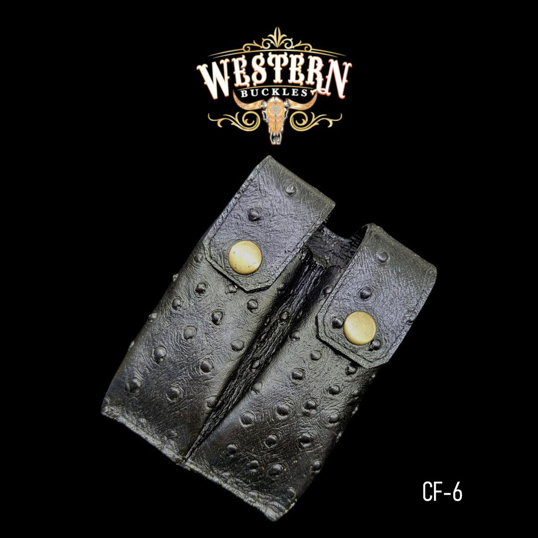 1911 Full Size Double Magazine Pouches– Black Ostrich Synthetic Leather-The Western Buckles