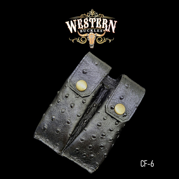 1911 Full Size Double Magazine Pouches– Black Ostrich Synthetic Leather-The Western Buckles
