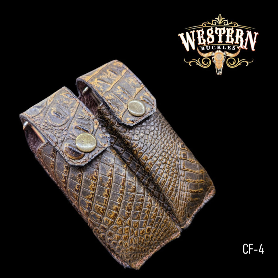 1911 Full Size Double Magazine Pouches– Brown Cocodrile Synthetic Leather-The Western Buckles