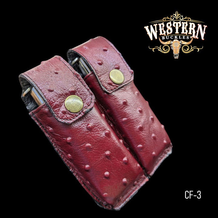 1911 Full Size Double Magazine Pouches – Red Ostrich Synthetic Leather-The Western Buckles