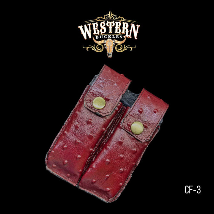 1911 Full Size Double Magazine Pouches – Red Ostrich Synthetic Leather