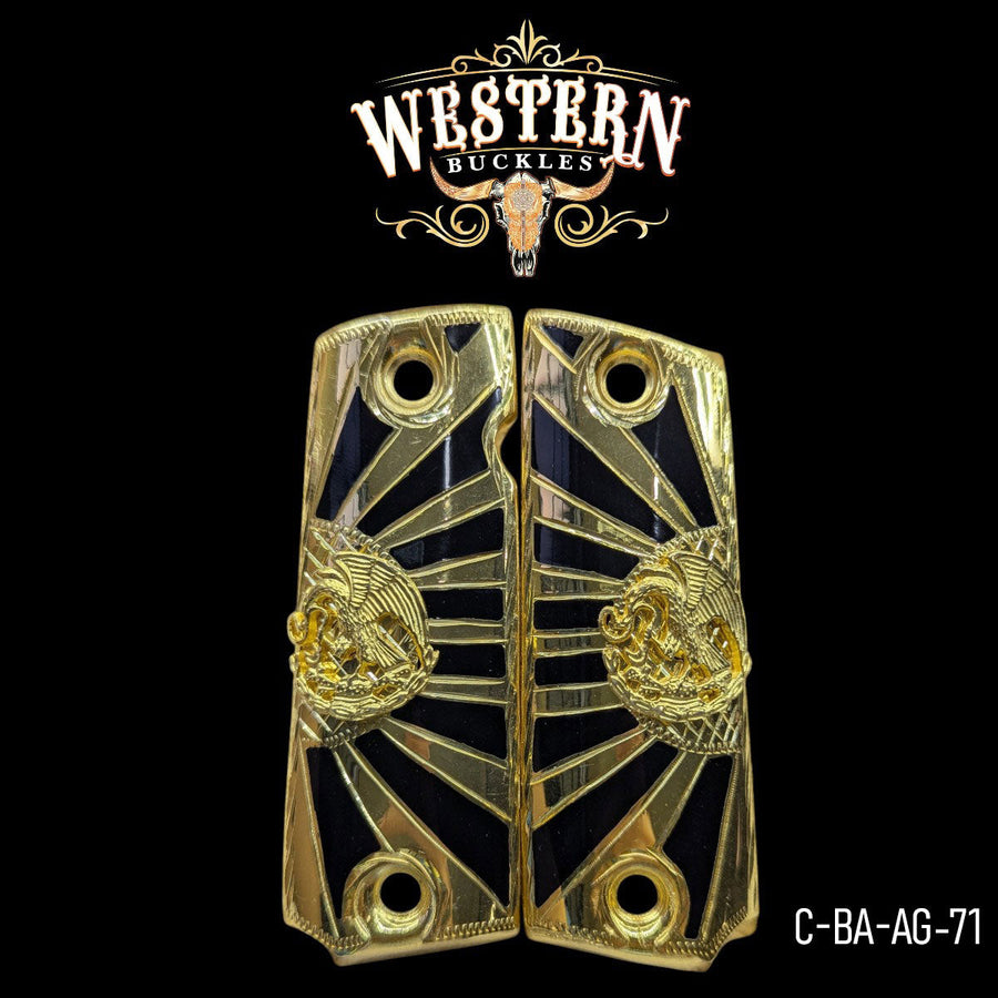 Águila (Mexican Eagle) Custom Grips for Colt 1911 Full-Size — 24K Gold-Plated with Black Artisan Resin