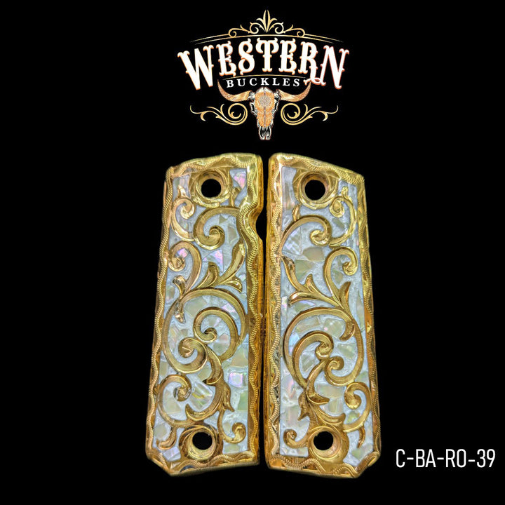 1911 Full Size Engraved Pearl Resin Grips-The Western Buckles