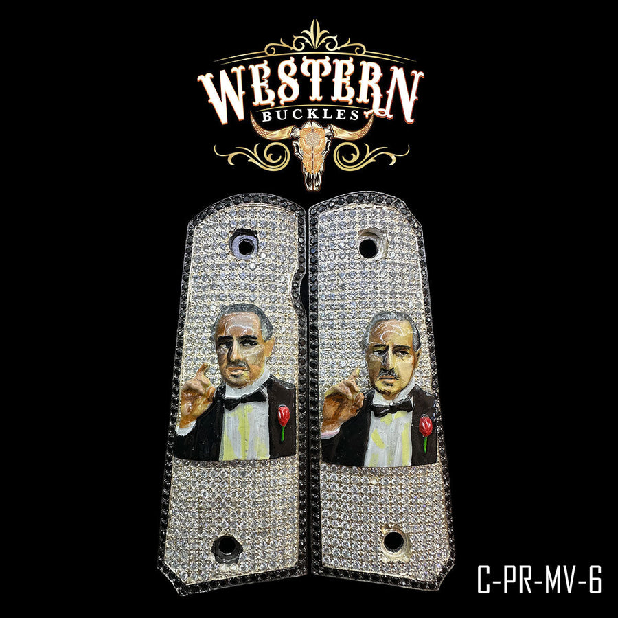 Custom Hand-Engraved Grips for Colt 1911 Full-Size — 24K Gold-Plated with Zirconia Stones