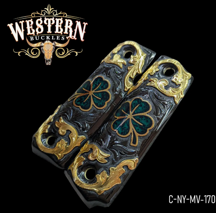 1911 Full Size Gold Trebol and Black-The Western Buckles