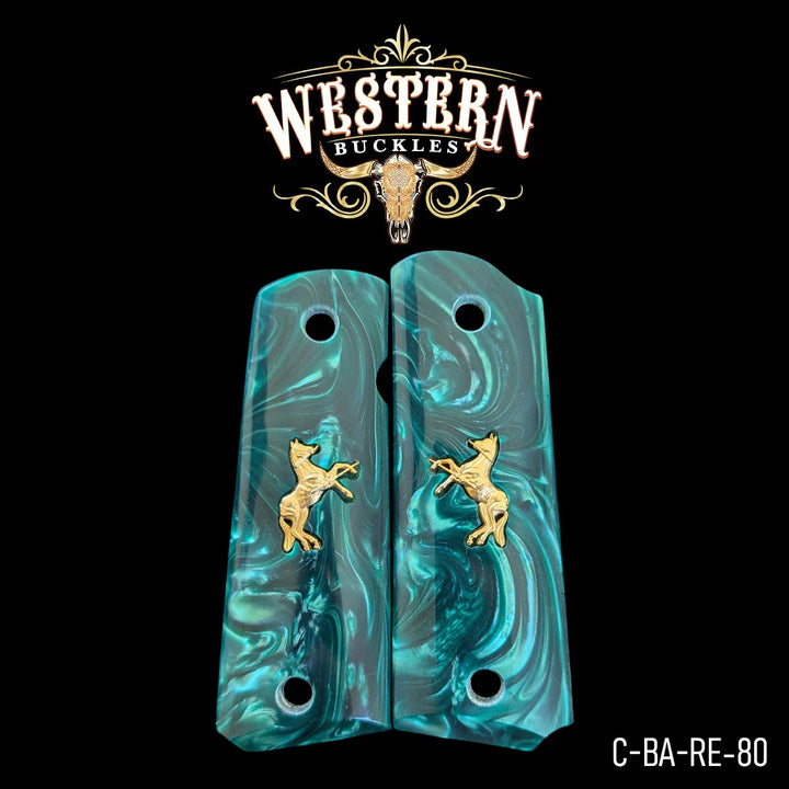 1911 Full Size Green Resin and Gold Logo-The Western Buckles