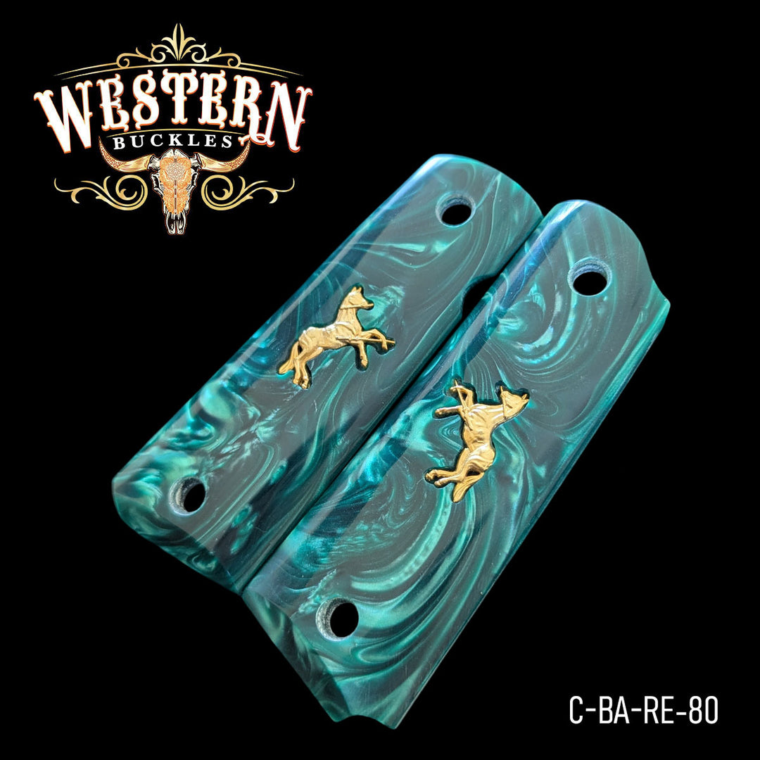 1911 Full Size Green Resin and Gold Logo-The Western Buckles