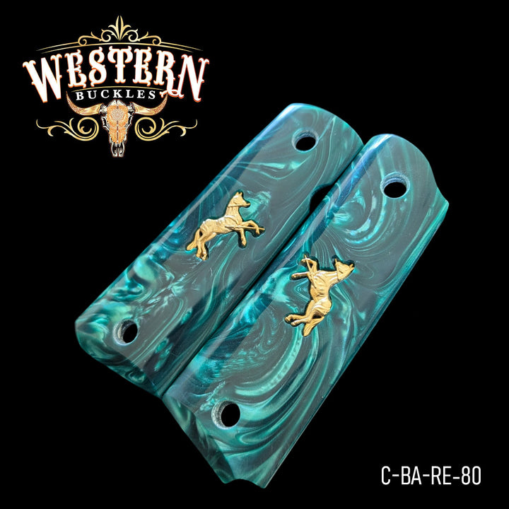 1911 Full Size Green Resin and Gold Logo-The Western Buckles
