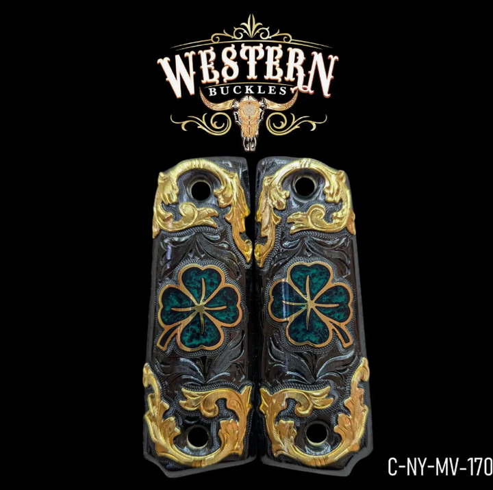 1911 Full Size Gold Trebol and Black-The Western Buckles