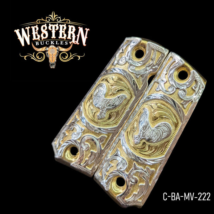 1911 Full Size Grips Rooster Silver and Gold