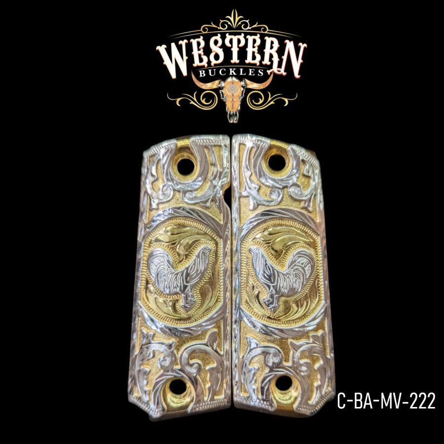 1911 Full Size Grips Rooster Silver and Gold