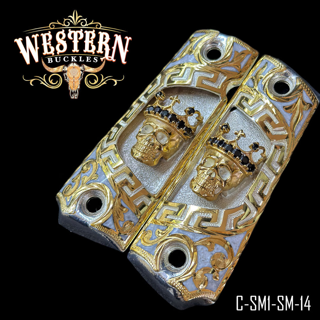 1911 Full Size Grips Skull Black Zircoins-The Western Buckles