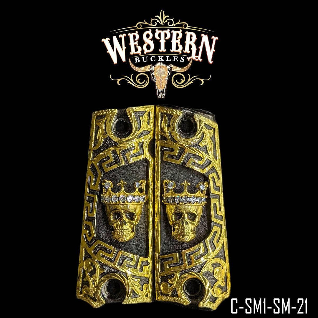 1911 Full Size Grips Skull Black and White Zircoins-The Western Buckles
