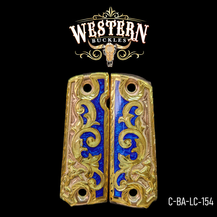 1911 Full Size Horse Blue Engraved, Rose Gold-The Western Buckles