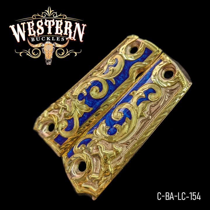 1911 Full Size Horse Blue Engraved, Rose Gold-The Western Buckles